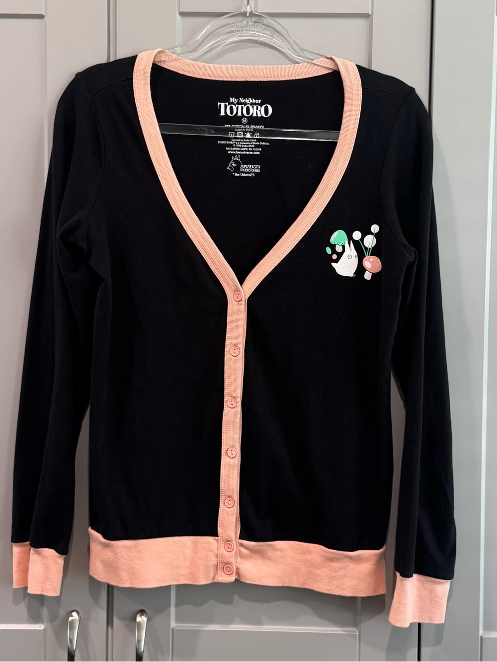 Her Universe Black Cardigan with Pink Trim and Totoro Motif